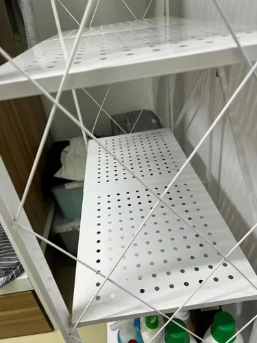 Vista 7 de Estantería plegable de 4 niveles para garaje, estante de almacenamiento de metal, estante organizador de origami, estante organizador de acero