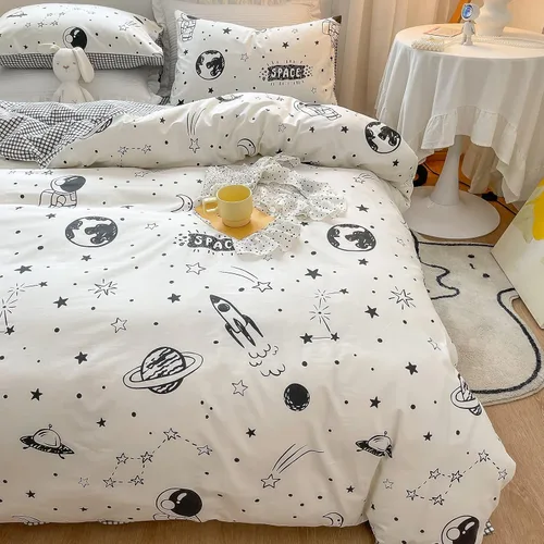 Vista 14 de LIWHENHAO Juego de funda de edredón para niños en blanco y negro, colección de ropa de cama 100% algodón, 1 funda de cubreedredón 2 fundas de Cereza