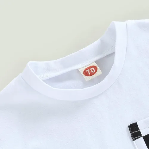 Vista 4 de AEEMCEM Conjunto de 2 piezas de camiseta de manga corta para bebé niño y niña, ropa de verano a cuadros