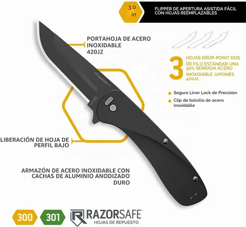 Vista 5 de OUTDOOR EDGE RAZOR VX1 - Cuchillo de bolsillo plegable EDC asistido con hoja reemplazable Hoja de acero inoxidable de 3 pulgadas, mango de Negro