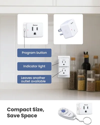 Vista 5 de Zoiinet Mini interruptores de enchufe de salida de control remoto de 3 bandas, diseño de mini llave, interruptores de luz inalámbricos expandibles