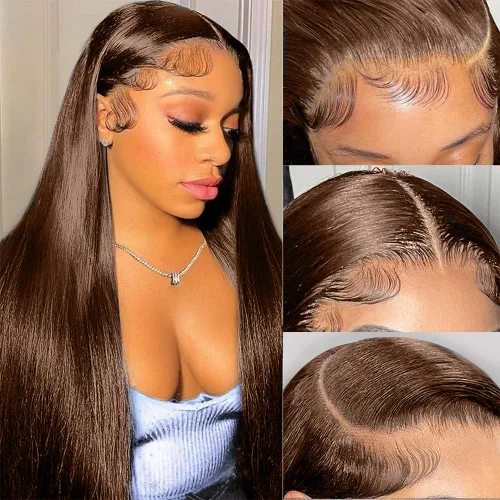 Vista 8 de Peluca de encaje frontal de cabello humano ondulada tipo body wave de 13x6. Peluca de cabello humano predepilada con cabello de bebé. Peluca