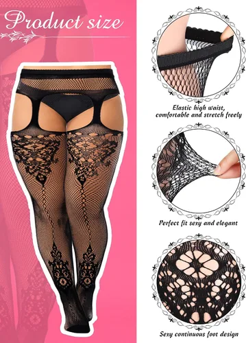 Vista 3 de 6 pares de medias de red para mujer, medias altas elásticas para fiesta de Halloween