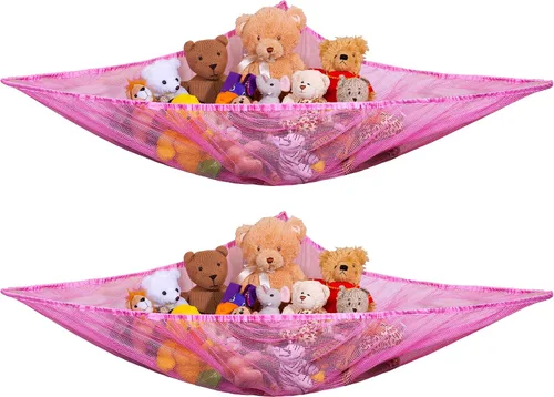 Vista 11 de Hamaca de malla gigante para organizar animales de peluche o juguetes infantiles. , Blanco