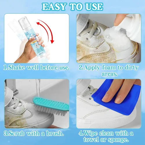Vista 6 de Kit de limpieza de zapatos, limpiador de zapatos blanco de 6.76 onzas, elimina la suciedad y las manchas, kit de limpiador de zapatos con cepillo