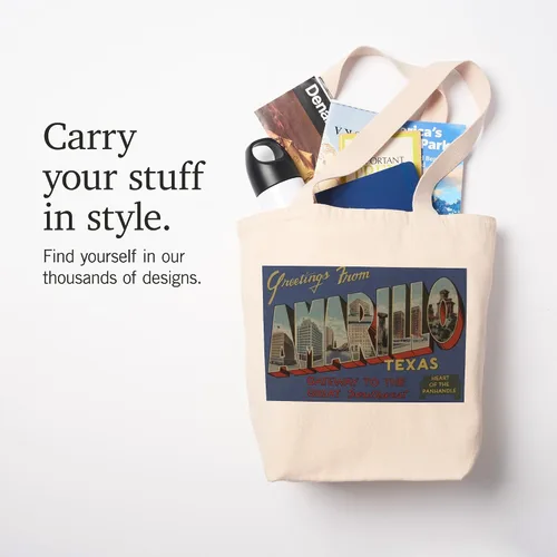 Vista 7 de Lantern Press Greetings from Amarillo, Texas (Heart of The Panhandle) (100% Cotton Canvas Reusable Tote Bag)