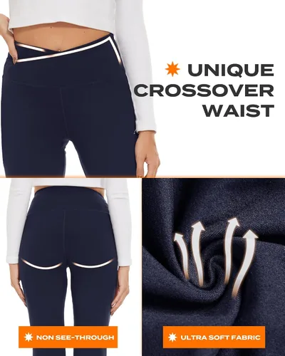 Vista 51 de TNNZEET Leggings acampanados negros para mujer, pantalones de yoga cruzados con bolsillos, corte de bota, leggings acampanados