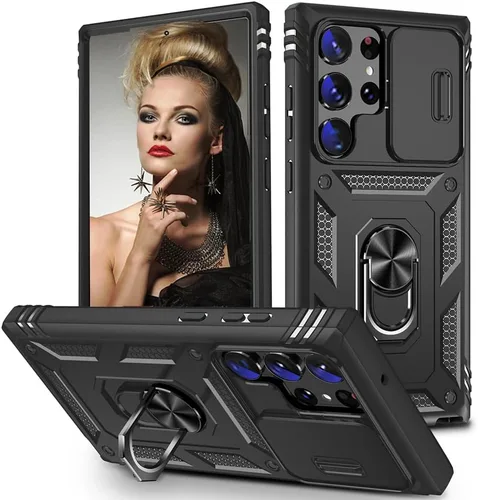 Vista 10 de Funda para Samsung Galaxy Note 20 Ultra 5G con ranura para tarjetero de cámara deslizante, grado militar, resistente, a prueba de golpes, funda