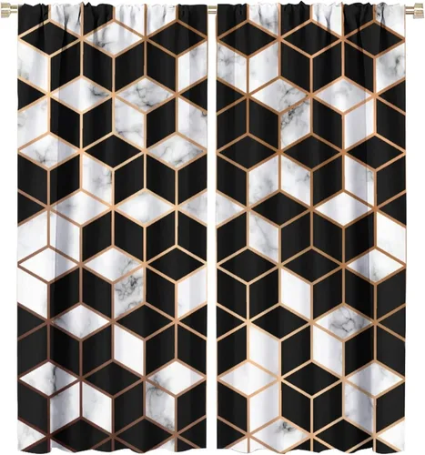 Vista 67 de Cortinas abstractas de mármol de lujo de lujo azul marino dorado a rayas con patrón de mármol estampado para dormitorio, sala de estar, cortinas