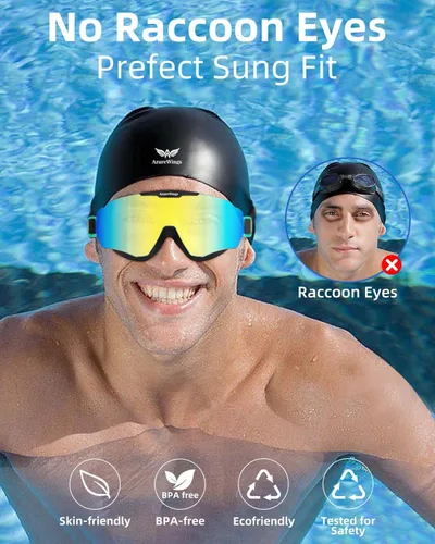 Vista 3 de Paquete de 2 gafas de natación para hombres, mujeres y adultos, marco grande, antivaho, sin fugas, protección UV HD, visión amplia, gafas
