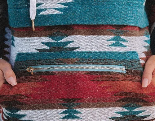 Vista 6 de chouyatou Sudadera con capucha y media cremallera con estampado azteca tribal para mujer