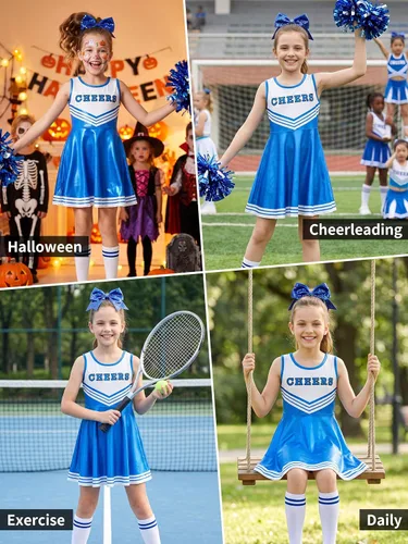 Vista 5 de lontakids Disfraces de animadora para niñas, vestidos de 4 piezas Azul