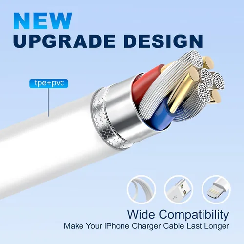 Vista 4 de Cable Lightning para iPhone de 6 pies, [certificado MFi de Apple], cable de carga rápida para iPhone 14 13 12 11 Pro Max XS XR X 8 7 6 Plus SE y más