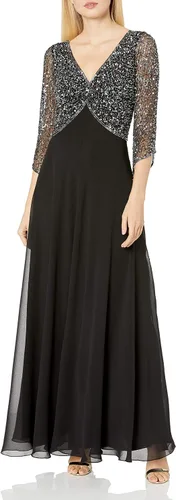 Vista 5 de J Kara Vestido largo de manga 3/4 con cuello en V y cuentas para mujer Negro/Arma/Mercurio