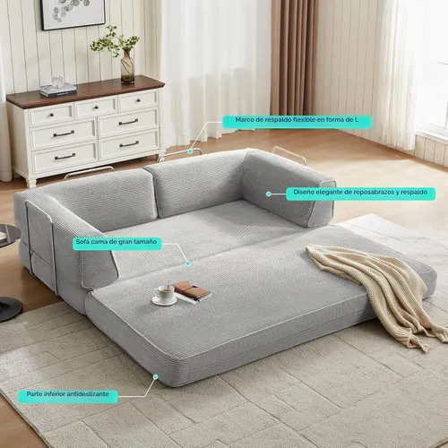 Vista 5 de LINSY HOME Sofá cama convertible de 79 pulgadas, sofá cama plegable de compresión, sofá cama plegable de pana para sala de estar y dormitorio, sofá