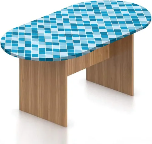Vista 8 de XISUNYA Mantel ajustable ovalado de poliéster con bordes elásticos, color azul claro, estampado de palmeras de verano tropicales, se adapta a mesas
