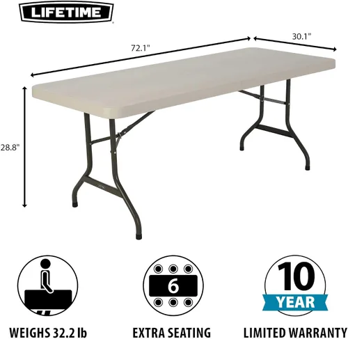 Vista 2 de LIFETIME 42900 Mesa plegable utilitaria, 6 pies, almendra, paquete de 4