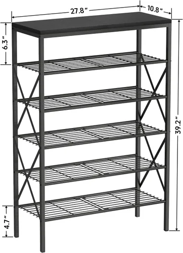 Vista 3 de Zapatero de 6 niveles, zapatero de gran capacidad que sostiene 32 pares de zapatos, estante de metal ajustable y estable, estante para zapatos