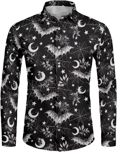 Vista 3 de Camisas polinesias para hombre con patrones de hojas tropicales polinesias, camisa hawaiana de manga larga para hombre, ropa de vacaciones de otoño