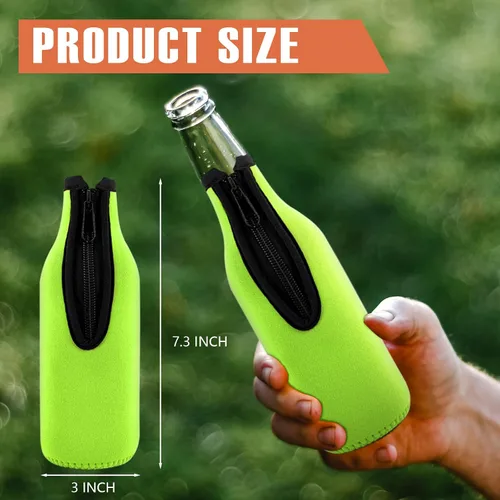 Vista 4 de Funda aislante para botellas de cerveza de diferentes colores. Chaquetas para botellas con cremallera. Mantiene la cerveza fría y las manos