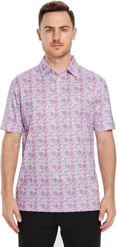 Vista 2 de Camisas de golf para hombre, Dry Fit, manga corta, estampado, de rendimiento, absorbe la humedad