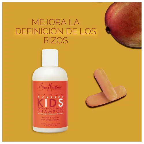 Vista 3 de SheaMoisture Champú extra nutritivo para el cuidado del cabello para niños Mango Zanahoria con manteca de karité 8 oz