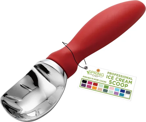 Vista 13 de Spring Chef - Cuchara para helado rosa de alta resistencia con mango suave, cuchara profesional para helado, cuchara de metal para masa de galletas
