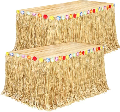 Vista 8 de Fovths Luau - Falda de mesa de hierba natural de 9 pies x 29.5 pulgadas, falda de mesa hawaiana para decoraciones de fiesta hawaiana tropical, Verde