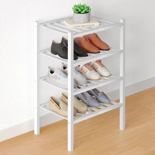 Vista 29 de Smiry Zapatero de bambú para armario, organizador de zapatos de madera de 3 niveles, estante apilable de almacenamiento de zapatos de madera