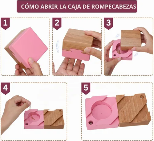 Vista 4 de DC-BEAUTIFUL Caja mágica de madera, caja de regalo secreta rosa, caja de rompecabezas imposible para cumpleaños y San Valentín Small Rosa