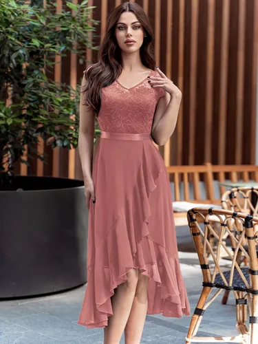 Vista 3 de Miusol Vestido de dama de honor elegante con cuello en V y encaje floral retro para mujer