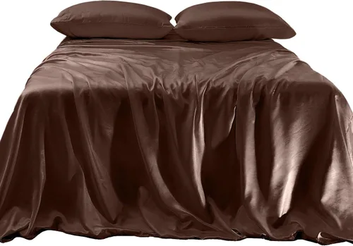 Vista 22 de Elegant Comfort Lujoso juego de sábanas de satén sedoso de 4 piezas, agradable para la piel y el cabello, resistente a las arrugas, la decoloración