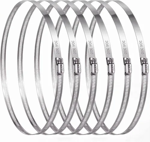 Vista 17 de Boao 4 abrazaderas ajustables de acero inoxidable 304 para conductos de 4 pulgadas, abrazadera de manguera de engranaje helicoidal para tubería