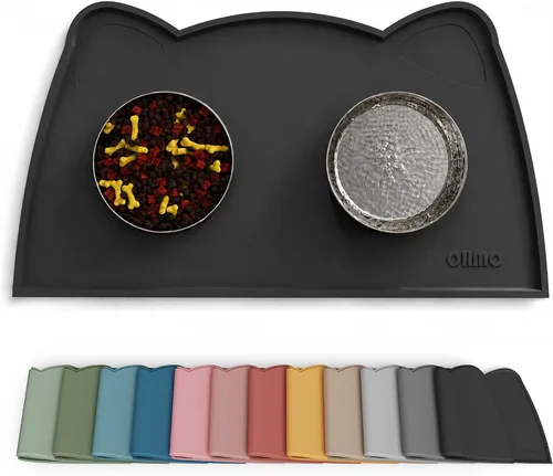 Vista 8 de OHMO - Tapete de silicona para comida para gatos, tapete de alimentación de mascotas para el piso, antideslizante e impermeable, bandeja para agua
