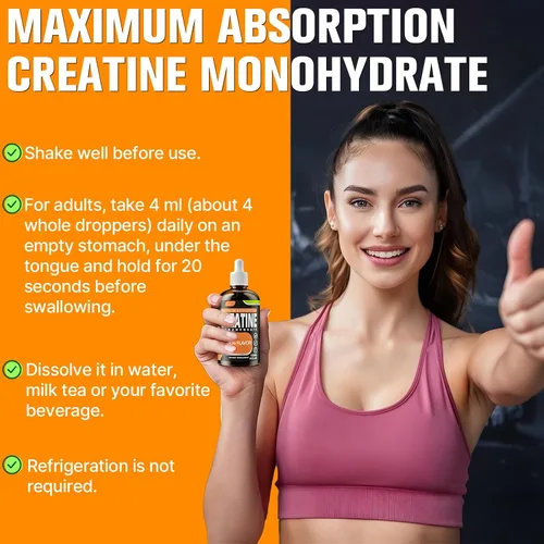 Vista 5 de Monohidrato de creatina, creatina líquida para masa muscular, fuerza, glúteos, glúteos y resistencia, creatina para mujeres y hombres con colágeno