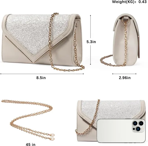 Vista 5 de Bolso de mano para mujer, bolso de mano con cadena desmontable para bodas y fiestas