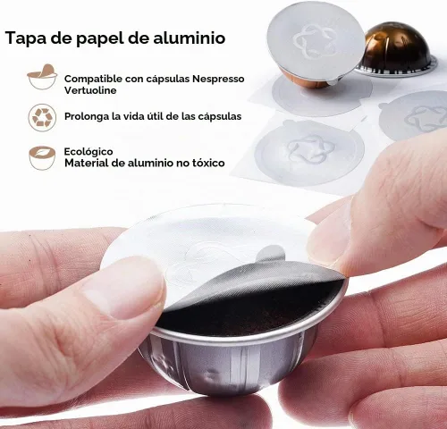 Vista 2 de Cápsulas de café reutilizables V-ertuo recargables con papel de aluminio espresso para máquinas de café N-espreso V ertuo GCA1 y De 'L onghi ENV135S