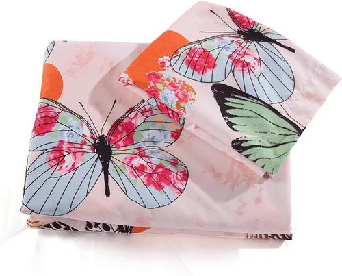 Vista 4 de Feelyou juego de funda de edredón y fundas de almohada de microfibra de poliéster suave para niños y niñas, diseño de mariposas, piñas, ciervos