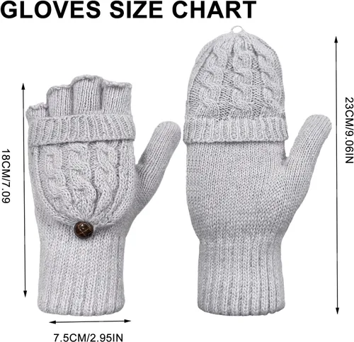 Vista 56 de Beurlike Guantes de invierno para mujer, de lana cálida, a prueba de viento, convertibles, sin dedos