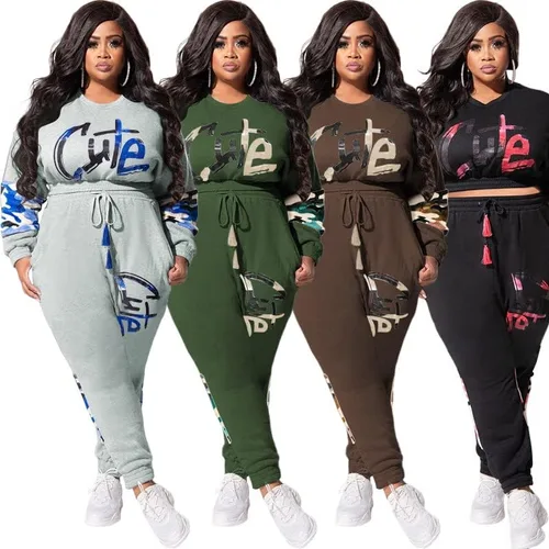 Vista 6 de Conjunto deportivo de 2 piezas de talla grande para mujer, con botones, manga larga, camiseta corta, chaqueta universitaria, pantalones de retazos