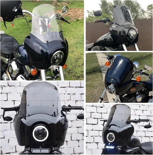 Vista 3 de FATECIM Carenado de faro con parabrisas transparente de 15 pulgadas para Harley Dyna T-Sport FXDXT FXD FXDC FXDB FXDL FXDLS