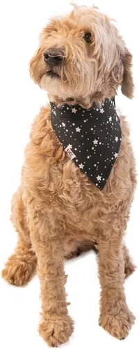 Vista 3 de Lazy One Bandana para perro, bandanas reversibles de algodón para todos los tamaños de perro, lado oscuro, estrellas (lado de la corteza, S)