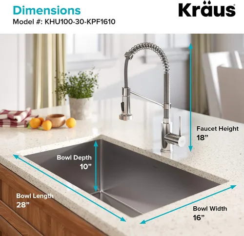 Vista 3 de Kraus KHU100-30-1610-53SS Standart PRO - Juego de fregadero de acero inoxidable y grifo de cocina, 30 pulgadas