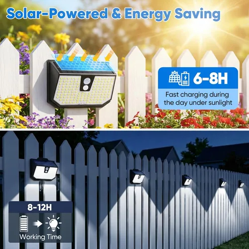 Vista 5 de Brightever Paquete de 2 luces solares con sensor de movimiento para exteriores, IP65, impermeables, con 3 modos de iluminación, luces solares