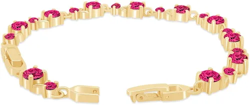 Vista 4 de AFFY Pulsera de tenis con forma de hoja de oro amarillo de 14 quilates, granate