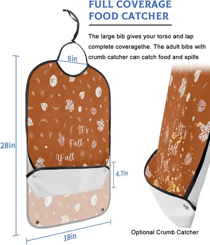 Vista 2 de Thanksgiving Adult Bib for Eating with Crumb Catcher,Washable & Waterproof Terry Cloth Adjustable Elderly Women Men Adult Bibs Funny Apron Clothing
