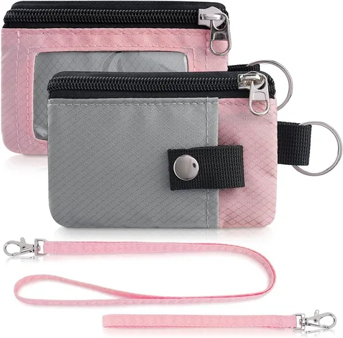 Vista 28 de Artpaxy Cartera minimalista para hombres y mujeres, llavero con bloqueo RFID, con cremallera, pequeña cartera con ventana de identificación, 2