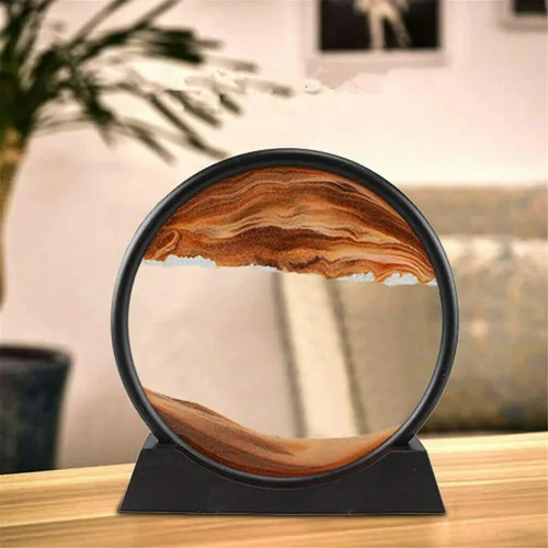 Vista 5 de XKSW Pintura de arena que fluye 3D, decoración de arte en movimiento, marco de vidrio redondo de paisaje natural de reloj de arena, pintura de arena