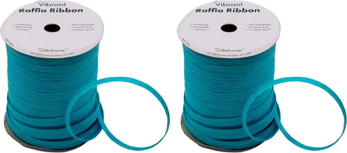 Vista 3 de Paquete de 2 rollos de cinta de rafia de papel de 200 yardas para embalaje y decoración de papel kraft (aguamarina)