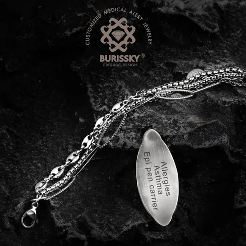 Vista 10 de Pulseras de alerta médica elegantes personalizadas para mujer con grabado gratis, pulsera de identificación de emergencia personalizada